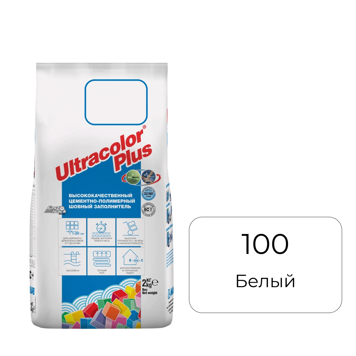 Фуга цементная Mapei Ultracolor Plus 100 Белый 2кг